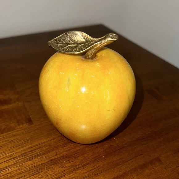 Marble Yellow Apple With Golden Stem Home Decor Paper Weight - Picture 3 of 9